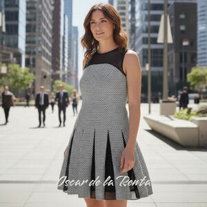 Oscar de la Renta Black White Net Dress Size 12